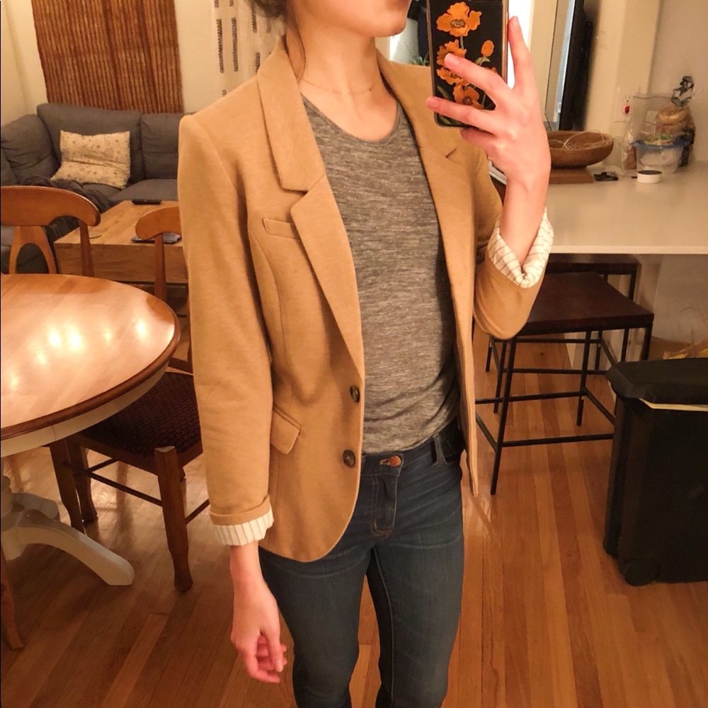 Tan Blazer with Striped Lining
